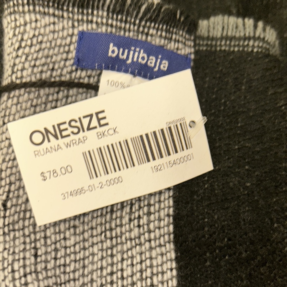 Athleta Ruana charcoal gray black color block fringe wrap - Picture 5 of 6